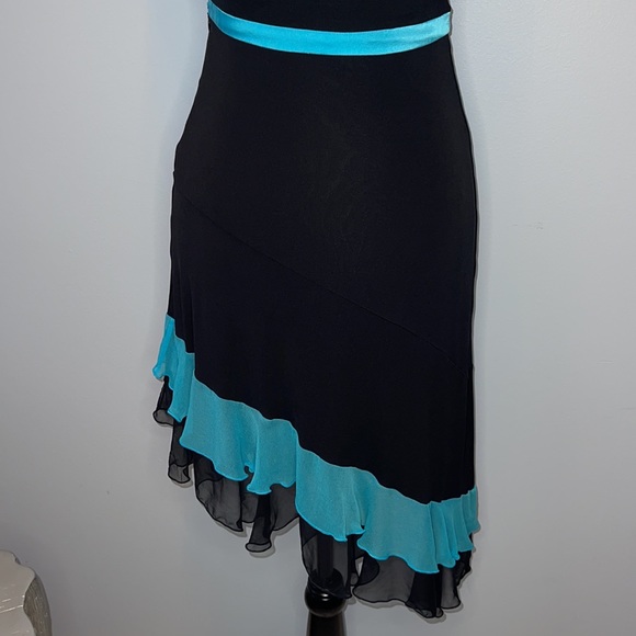 Bebe black & turquoise ruffled halter dress - Picture 6 of 13
